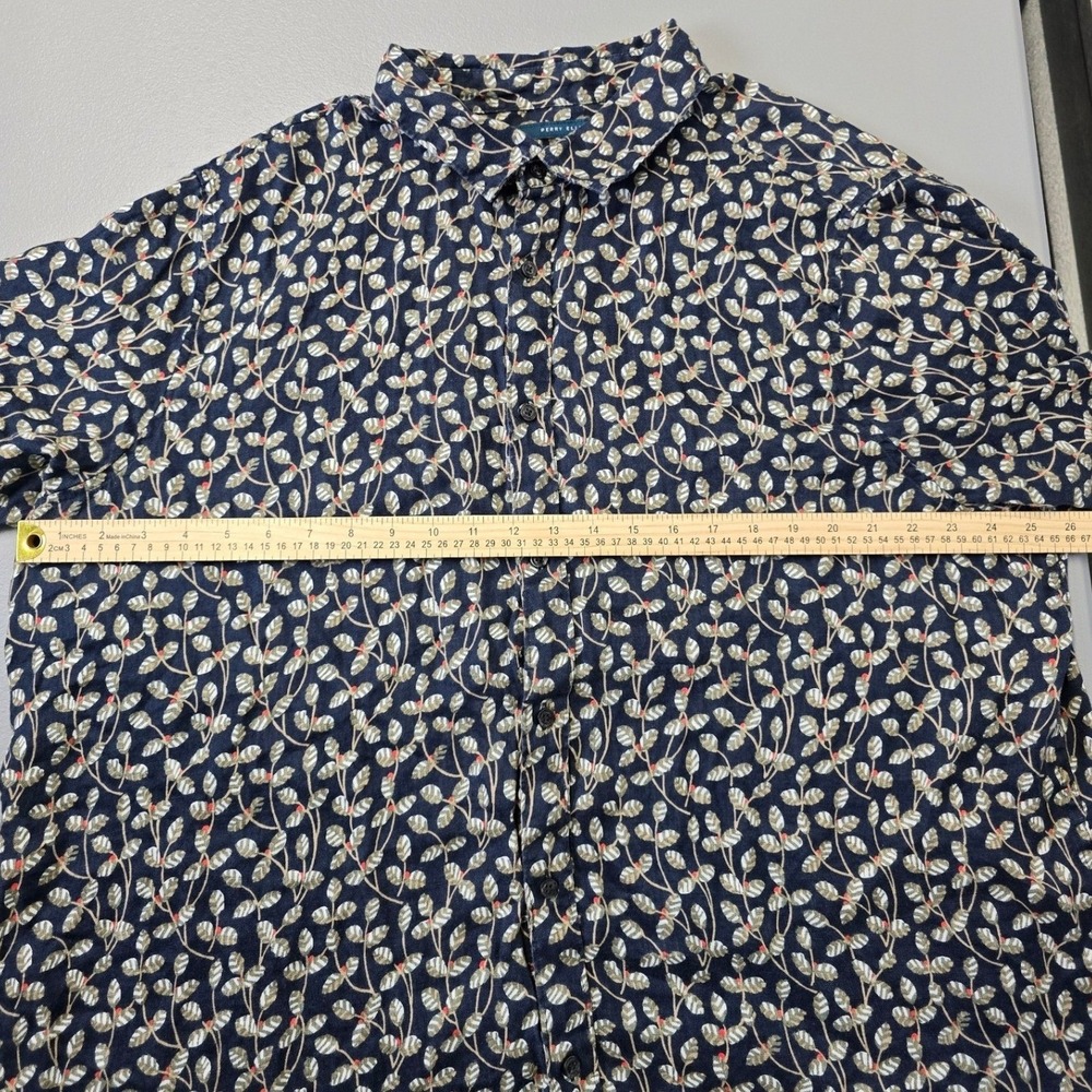 Perry Ellis 100% Linen Shirt Mens 2XL Blue Floral Button Up Short Sleeve Casual - Picture 6 of 10